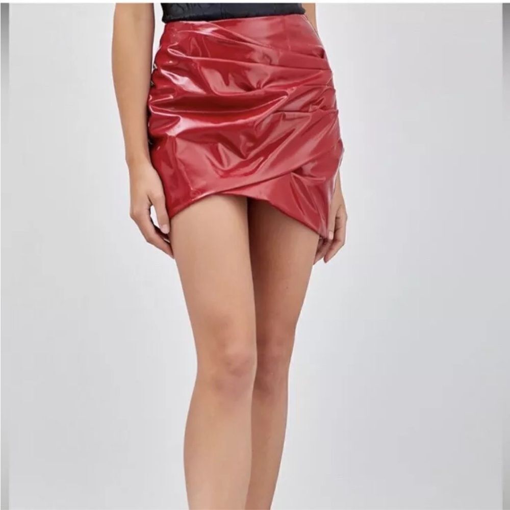 Do+Be  Red Mini skirt  Women  patent leather Draped NEW